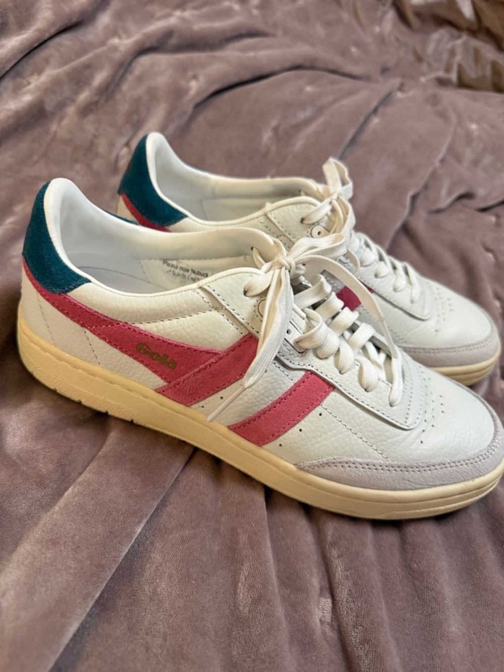 Gola Falcon White Sneakers with Pink Stripes